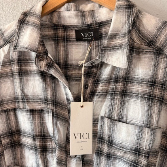 NWT Vici x Fate White Black Fall Plaid Cotton Shirt Dress Women's Size X-Large - Picture 7 of 13